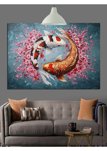 Balık Daire Içinde Yüzen Dekoratif Kanvas - Mdf Ahşap Tablo fırsatları