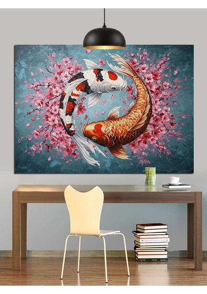 Balık Daire Içinde Yüzen Dekoratif Kanvas - Mdf Ahşap Tablo indirimleri