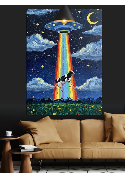 Ufo ve Inek Dekoratif Kanvas - Mdf Ahşap Tablo modelleri