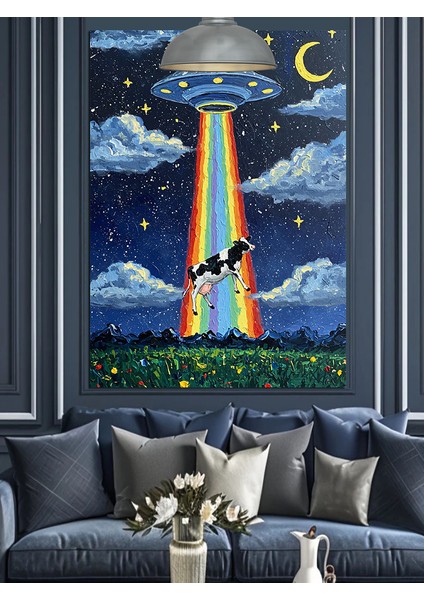 Ufo ve Inek Dekoratif Kanvas - Mdf Ahşap Tablo indirimleri