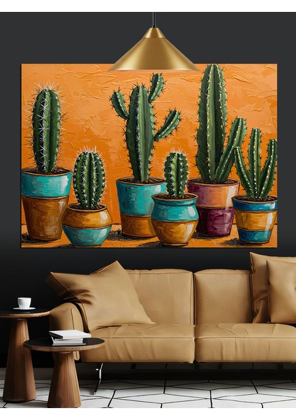 Farklı Kaktüs Türleri Çöl Dekoratif Kanvas - Mdf Ahşap Tablo
