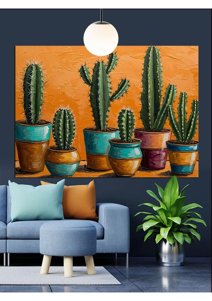 Farklı Kaktüs Türleri Çöl Dekoratif Kanvas - Mdf Ahşap Tablo indirimleri