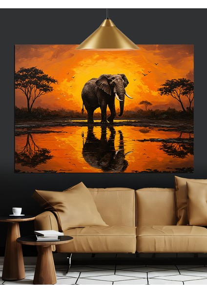 Gün Batımı Fil Silüeti Dekoratif Kanvas - Mdf Ahşap Tablo fiyatları
