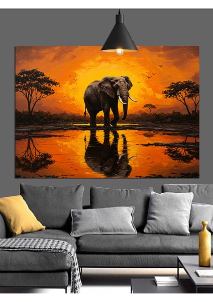 Gün Batımı Fil Silüeti Dekoratif Kanvas - Mdf Ahşap Tablo modelleri