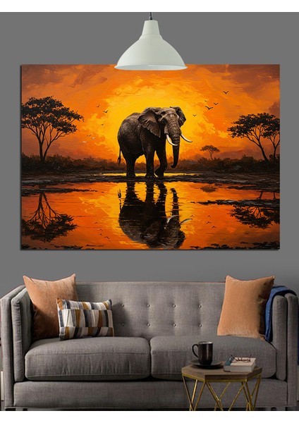 Gün Batımı Fil Silüeti Dekoratif Kanvas - Mdf Ahşap Tablo fırsatları