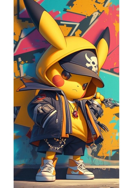 Pikachu Kapı Direk Kaplama Folyosu Baskılı Sticker Sağ-Sol 2 Adet 22*50 cm