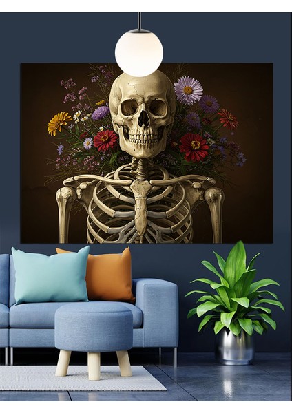 Iskelet Kafatası Illüstrasyon Dekoratif Kanvas - Mdf Ahşap Tablo