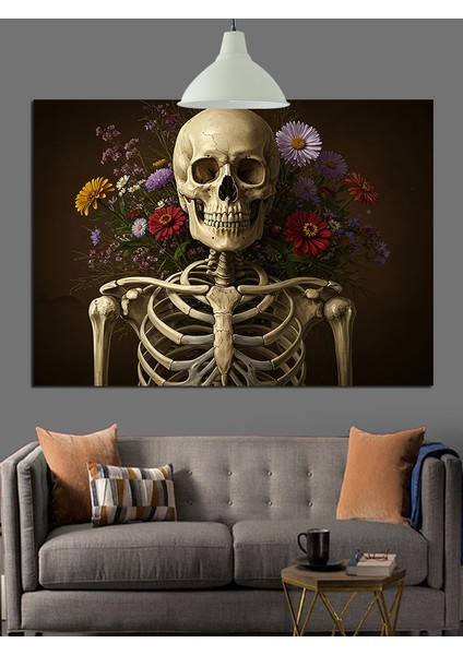 Iskelet Kafatası Illüstrasyon Dekoratif Kanvas - Mdf Ahşap Tablo fırsatları