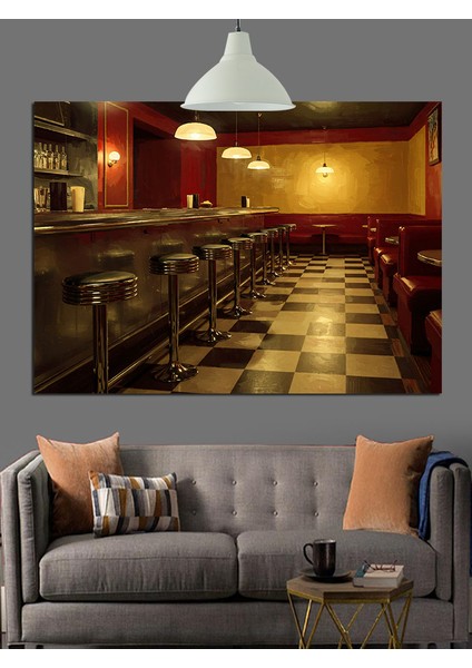 Loş Işıkta Bar Iç Mekan Dekoratif Kanvas - Mdf Ahşap Tablo