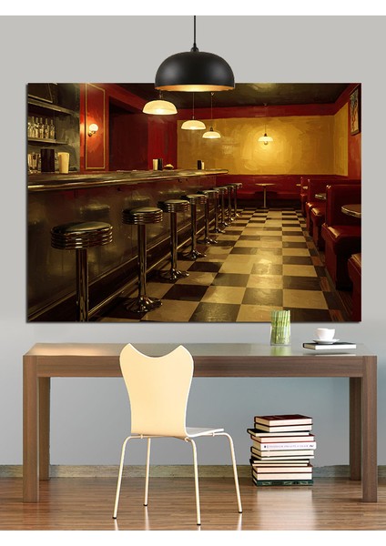 Loş Işıkta Bar Iç Mekan Dekoratif Kanvas - Mdf Ahşap Tablo fiyatları