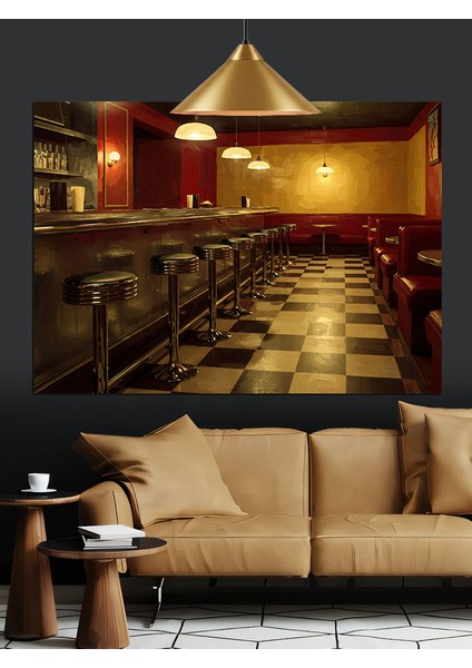 Loş Işıkta Bar Iç Mekan Dekoratif Kanvas - Mdf Ahşap Tablo fırsatları