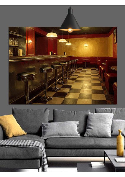 Loş Işıkta Bar Iç Mekan Dekoratif Kanvas - Mdf Ahşap Tablo indirimleri