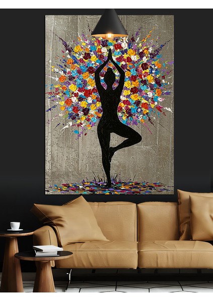 Yoga Yapan Kadın Ağaç Duruşu Dekoratif Kanvas - Mdf Ahşap Tablo