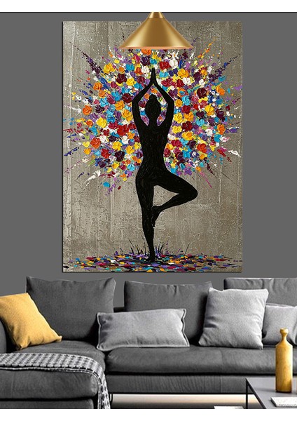 Yoga Yapan Kadın Ağaç Duruşu Dekoratif Kanvas - Mdf Ahşap Tablo fiyatları