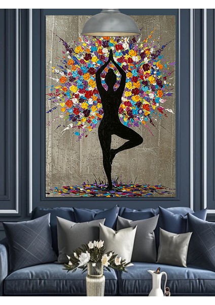 Yoga Yapan Kadın Ağaç Duruşu Dekoratif Kanvas - Mdf Ahşap Tablo modelleri