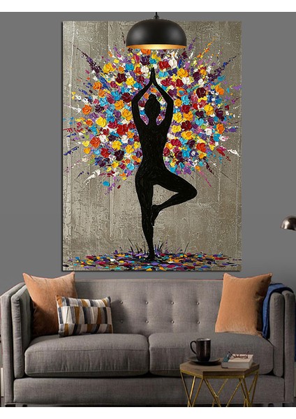 Yoga Yapan Kadın Ağaç Duruşu Dekoratif Kanvas - Mdf Ahşap Tablo fırsatları