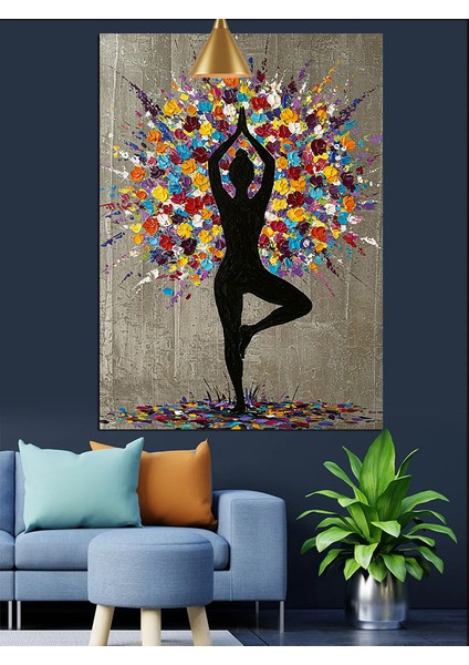 Yoga Yapan Kadın Ağaç Duruşu Dekoratif Kanvas - Mdf Ahşap Tablo indirimleri