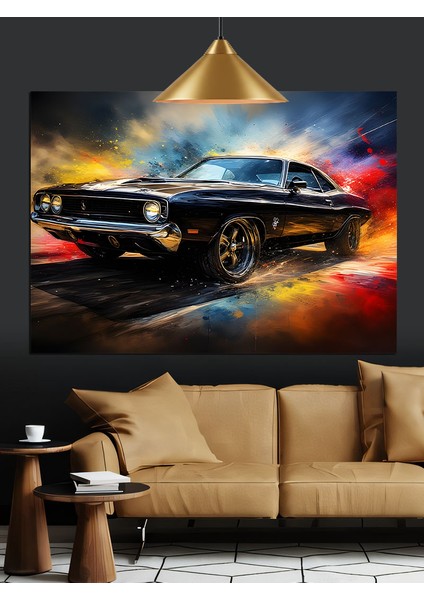 Siyah Klasik Kaslı Araba Dekoratif Kanvas - Mdf Ahşap Tablo