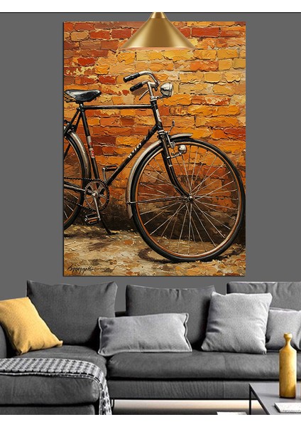 Eski Bisiklet ve Tuğla Duvar Dekoratif Kanvas - Mdf Ahşap Tablo