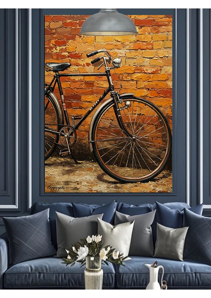 Eski Bisiklet ve Tuğla Duvar Dekoratif Kanvas - Mdf Ahşap Tablo fiyatları