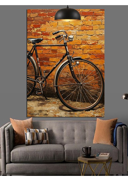 Eski Bisiklet ve Tuğla Duvar Dekoratif Kanvas - Mdf Ahşap Tablo modelleri