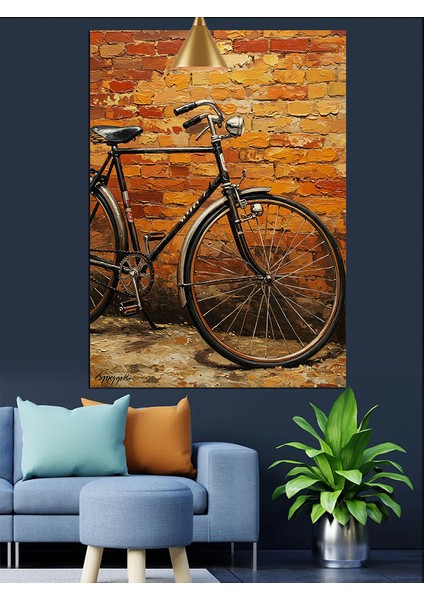 Eski Bisiklet ve Tuğla Duvar Dekoratif Kanvas - Mdf Ahşap Tablo fırsatları