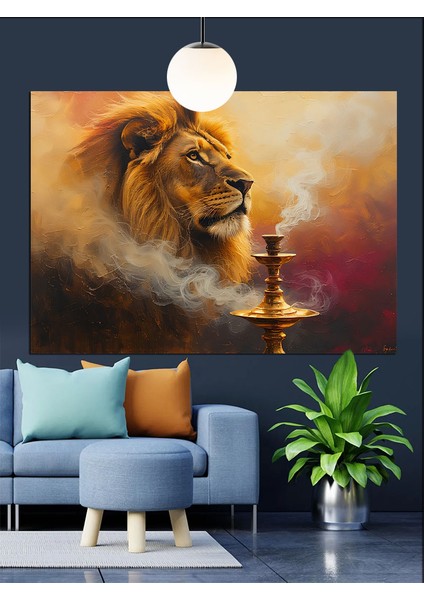 Nargile Içen Aslan Dekoratif Kanvas - Mdf Ahşap Tablo