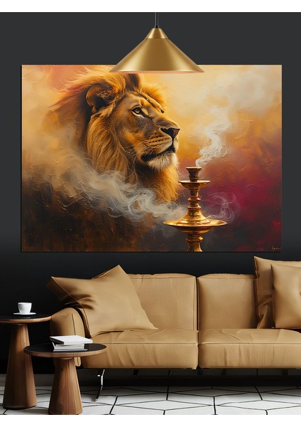 Nargile Içen Aslan Dekoratif Kanvas - Mdf Ahşap Tablo fiyatları
