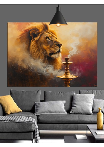 Nargile Içen Aslan Dekoratif Kanvas - Mdf Ahşap Tablo modelleri