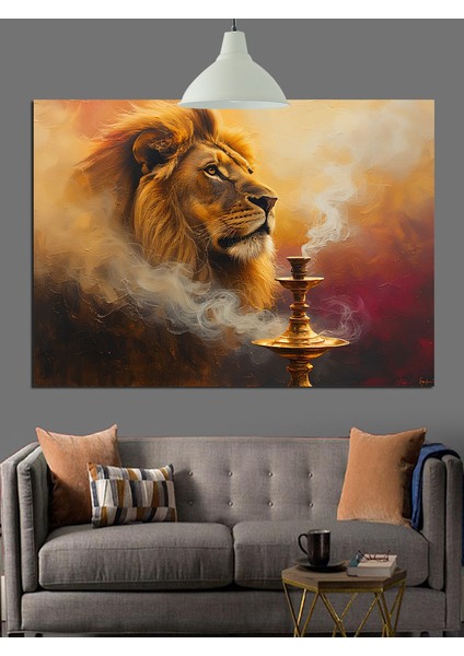 Nargile Içen Aslan Dekoratif Kanvas - Mdf Ahşap Tablo fırsatları