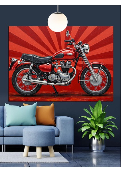 Klasik Kırmızı Motorsiklet Dekoratif Kanvas - Mdf Ahşap Tablo modelleri