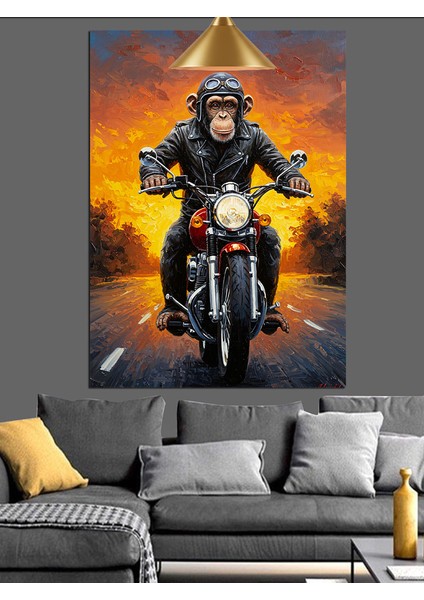 Karanlık Arka Planda Motosikletli Maymun Dekoratif Kanvas - Mdf Ahşap Tablo modelleri