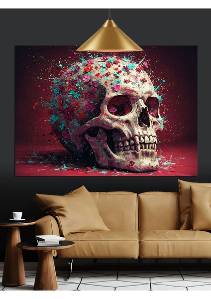 Kırmızı Parçalanmış Kurukafa Dekoratif Kanvas - Mdf Ahşap Tablo modelleri