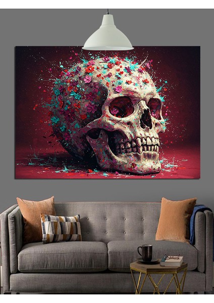 Kırmızı Parçalanmış Kurukafa Dekoratif Kanvas - Mdf Ahşap Tablo indirimleri