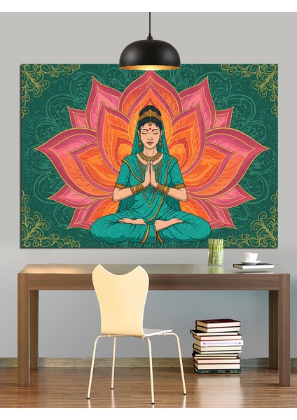 Lotus Pozunda Yoga Yapan Kadın Dekoratif Kanvas - Mdf Ahşap Tablo