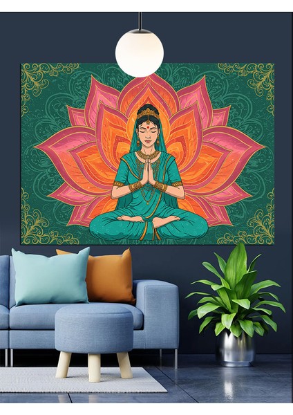 Lotus Pozunda Yoga Yapan Kadın Dekoratif Kanvas - Mdf Ahşap Tablo fiyatları