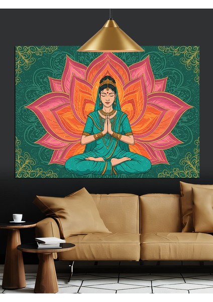 Lotus Pozunda Yoga Yapan Kadın Dekoratif Kanvas - Mdf Ahşap Tablo modelleri