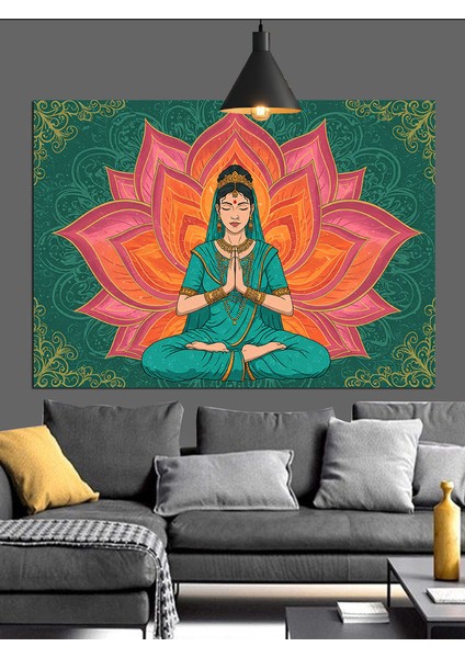 Lotus Pozunda Yoga Yapan Kadın Dekoratif Kanvas - Mdf Ahşap Tablo fırsatları