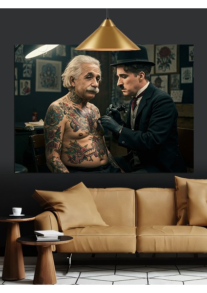 Albert Einstein Dövme Yaptırıyor Dekoratif Kanvas - Mdf Ahşap Tablo fiyatları