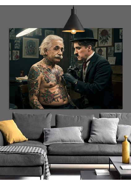 Albert Einstein Dövme Yaptırıyor Dekoratif Kanvas - Mdf Ahşap Tablo modelleri