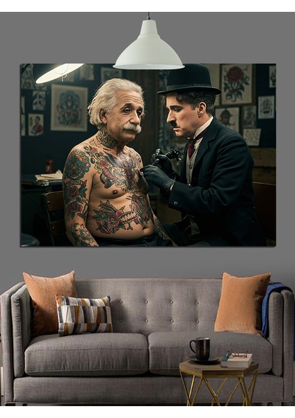Albert Einstein Dövme Yaptırıyor Dekoratif Kanvas - Mdf Ahşap Tablo fırsatları