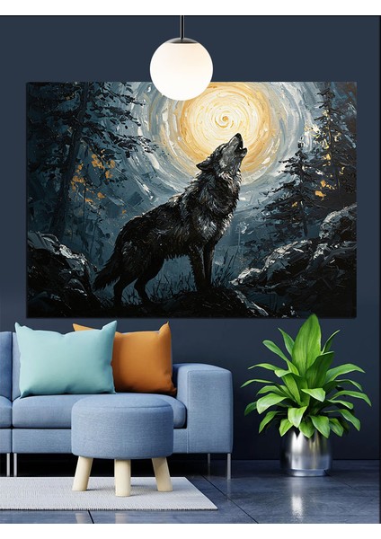 Uluyan Kurt Gece Manzarası Dekoratif Kanvas - Mdf Ahşap Tablo fiyatları
