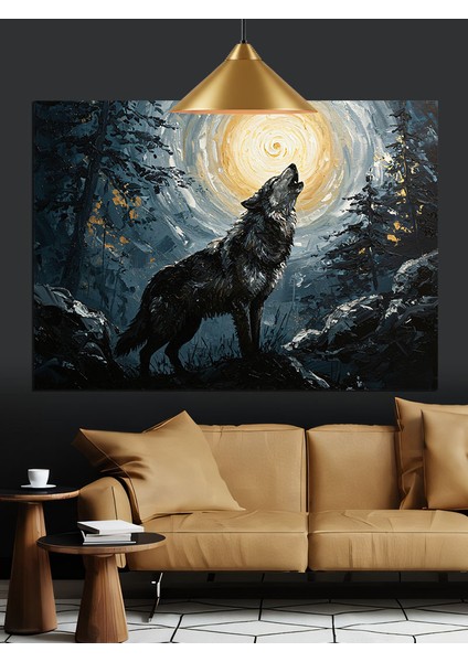 Uluyan Kurt Gece Manzarası Dekoratif Kanvas - Mdf Ahşap Tablo modelleri