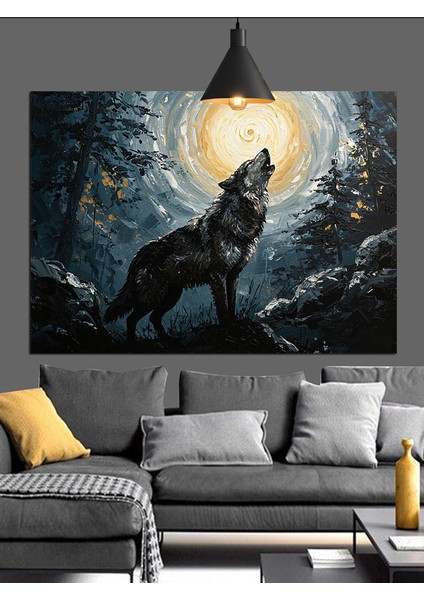 Uluyan Kurt Gece Manzarası Dekoratif Kanvas - Mdf Ahşap Tablo fırsatları