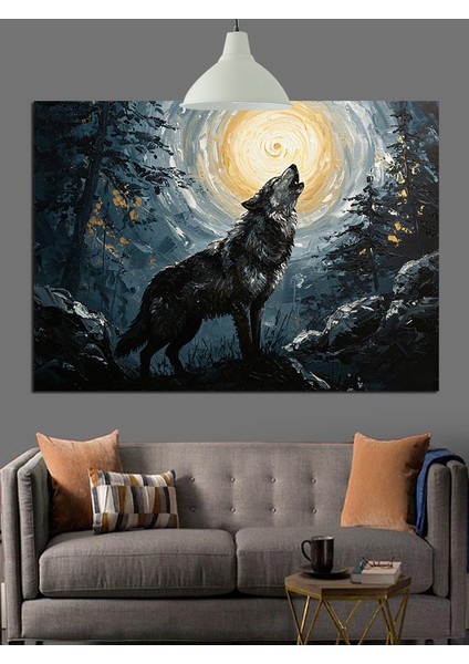 Uluyan Kurt Gece Manzarası Dekoratif Kanvas - Mdf Ahşap Tablo indirimleri