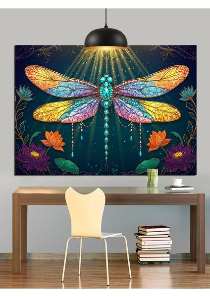 Renkli Sanatsal Yusufçuk Böceği Dekoratif Kanvas - Mdf Ahşap Tablo