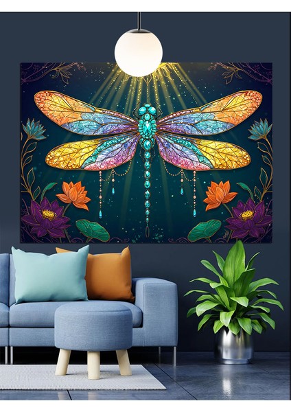Renkli Sanatsal Yusufçuk Böceği Dekoratif Kanvas - Mdf Ahşap Tablo fiyatları