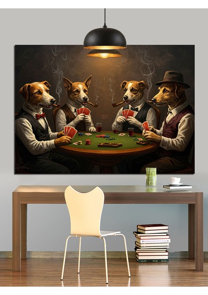 Poker Oynayan Köpekler Komik Dekoratif Kanvas - Mdf Ahşap Tablo