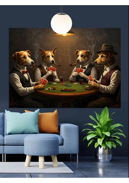 Poker Oynayan Köpekler Komik Dekoratif Kanvas - Mdf Ahşap Tablo fiyatları