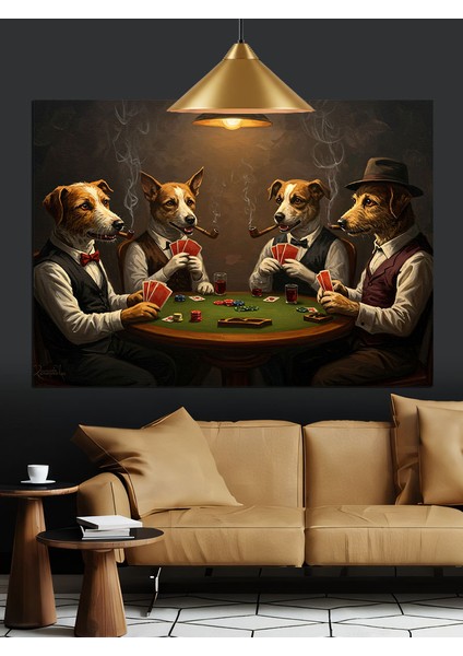 Poker Oynayan Köpekler Komik Dekoratif Kanvas - Mdf Ahşap Tablo modelleri
